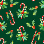 Christmas Fabric, Candy Cane Fabric with Holly, Cotton or Fleece, 4000 - Beautiful Quilt 